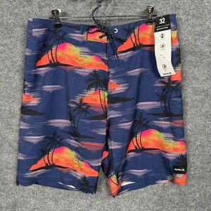 New Hurley Phantom Mens Size 32 Swim Trunks Board Shorts‎ Black Tropical Prints